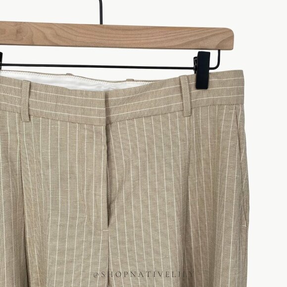 NWT Amour Vert Women’s Pleated Wide Leg Trouser | Sz 8 | Natural (Tan) Striped - Picture 12 of 15